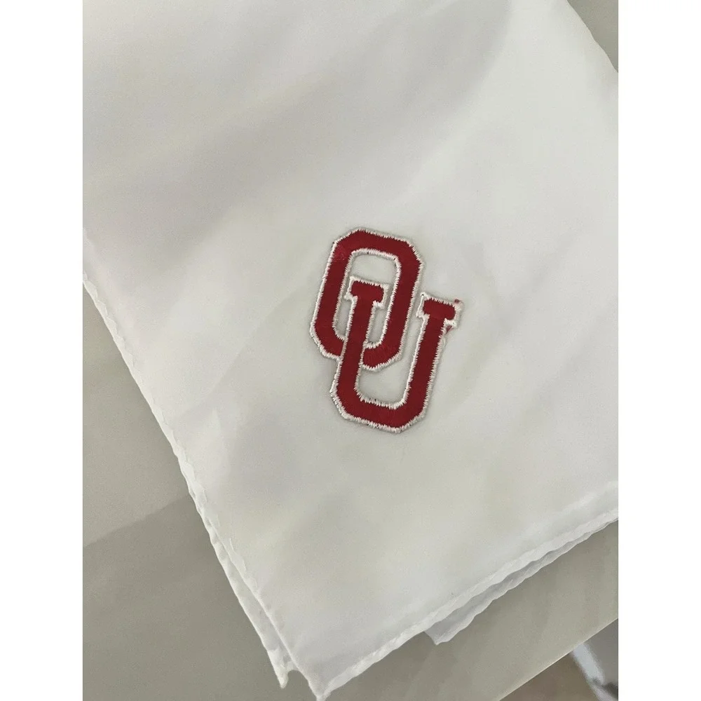 Vintage 1970s OU Handkerchief Scarf Mens White Sheer Oklahoma Sooners 27